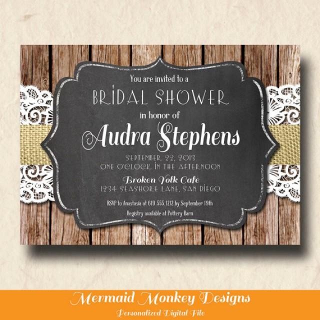 Rustic Bridal Shower Invitation, Burlap Lace Invitation, Wedding Shower Invitation, Chalkboard