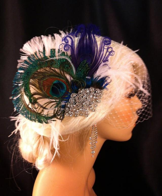 Feather Bridal Fascinator, Feather Fascinator, Purple Peacock, Bridal
