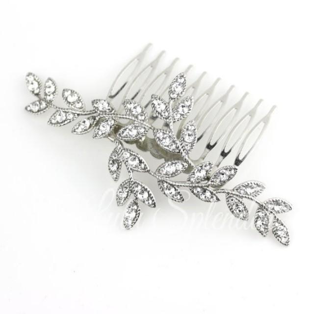 Crystal Leaf Wedding Hair Comb Silver Rhinestone Bridal Hair Accessory