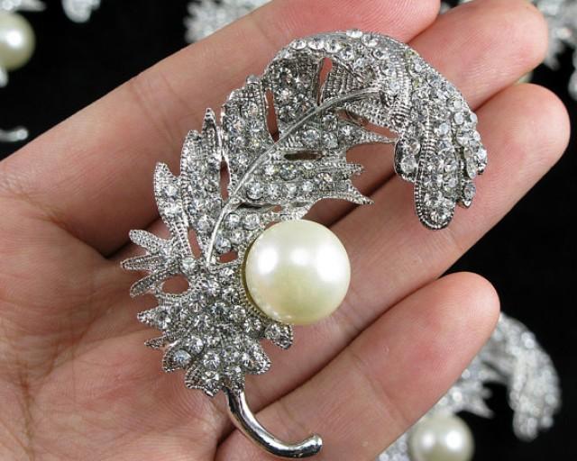 Leaf Crystal Pearl Brooch Rhinestone Leaves Wedding Brooch Pin Wedding Bridal Bouquet Brooch