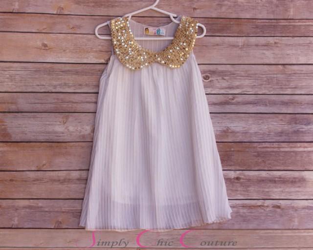 CLEARANCE White With Gold Sequin Princess Dress, Shabby Chic Vintage