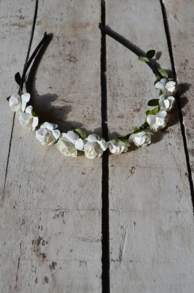 White Rose Floral Crown,White Flower Headband, Flower Crown, Wedding