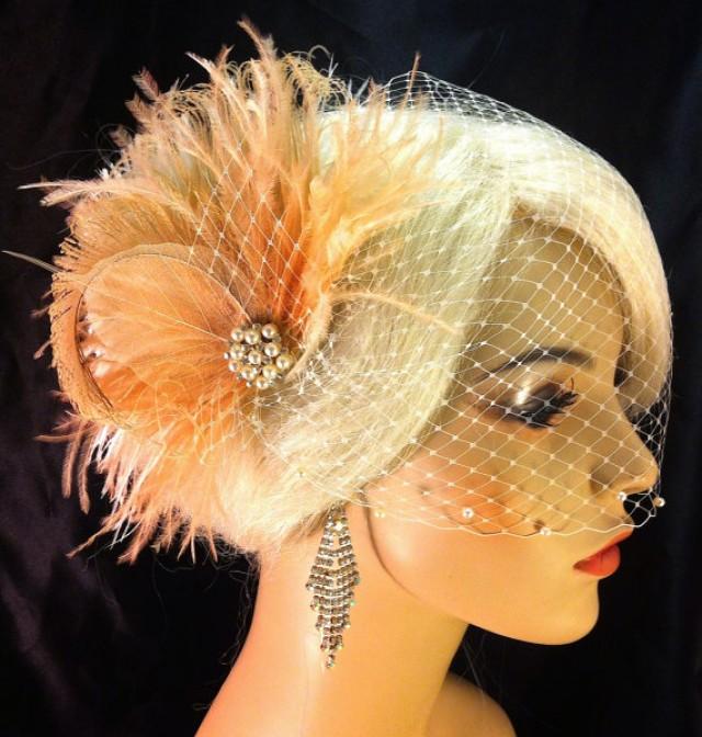Bridal Feather Fascinator, Bridal Headpiece, Wedding Veil Swarovski