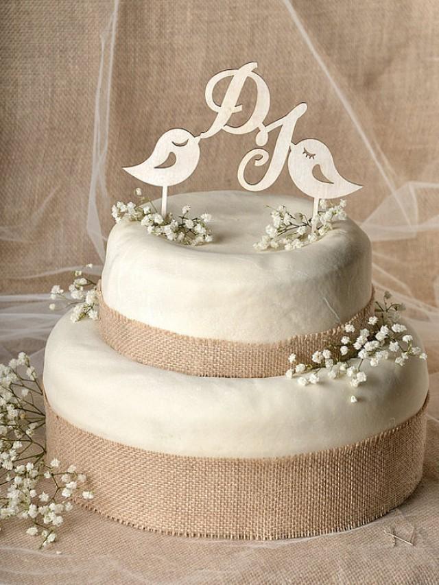 Rustic Cake Topper Wood Cake Topper Monogram Cake Topper Lovebirds 