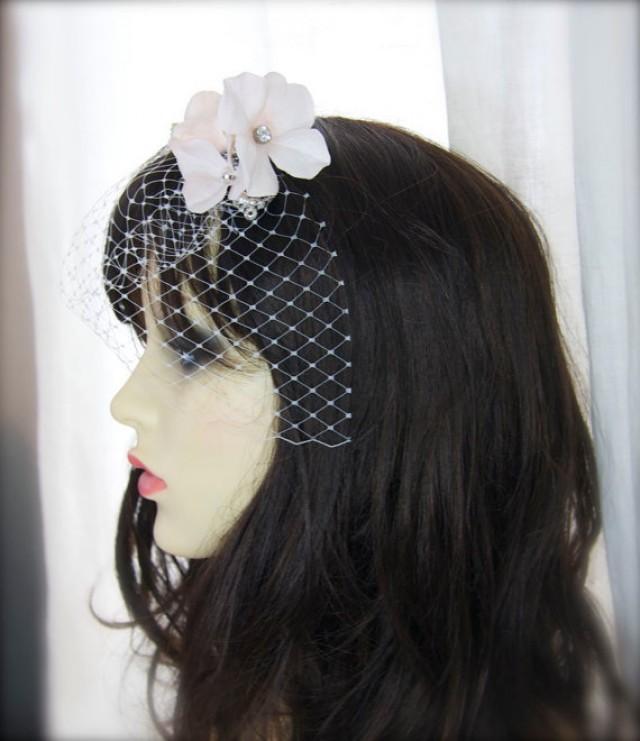 Birdcage Veil With Flower Fascinator Vintage Rhinestone Blush Flowers