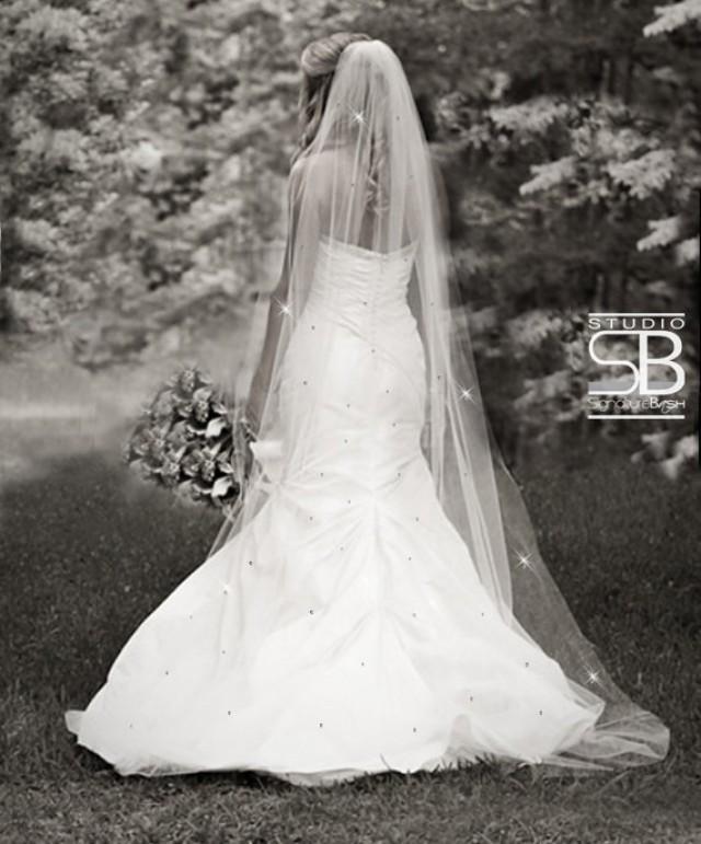 Swarovski Rhinestones Veil Single Tier Bridal Veil Ivory, Diamond