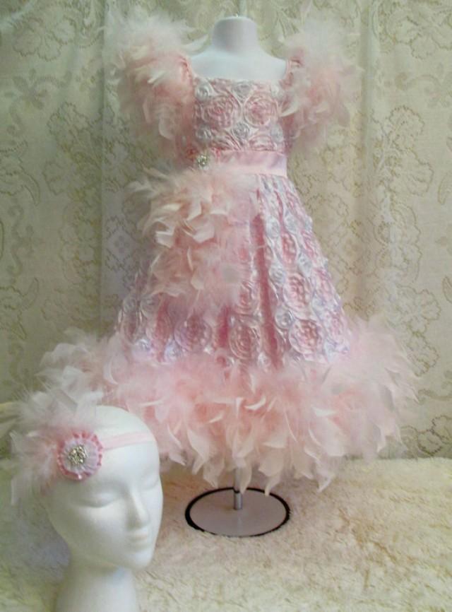 5T So Lovely Light Pink & White Rosette Feather Dress And Matching