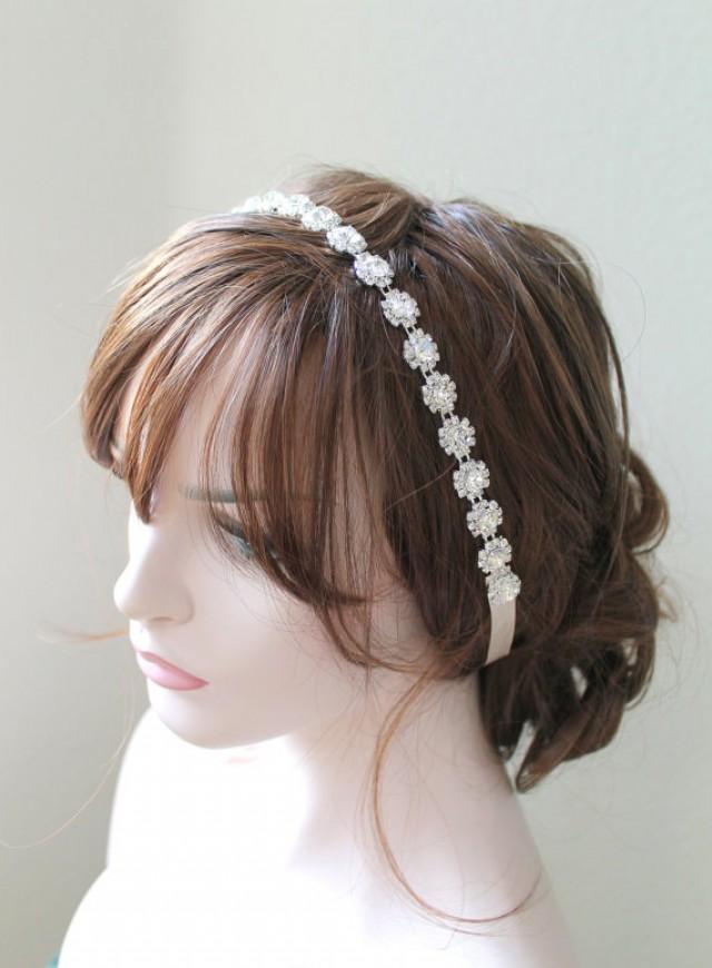 Crystal Bridal Wedding Headband. Dainty Flower Rhinestone Bridesmaid
