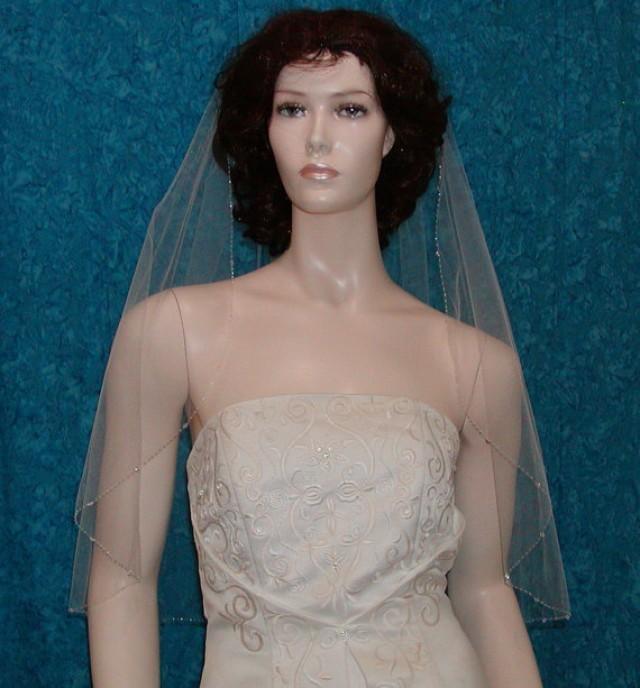 Wedding Veils, Bridal Veil Ivory Elbow Length Crystal Beaded Edge
