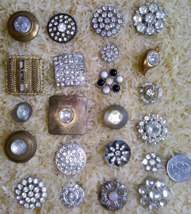 20 Antique Buttons Rhinestone Buttons Wedding Bouquet Jewelry Paste