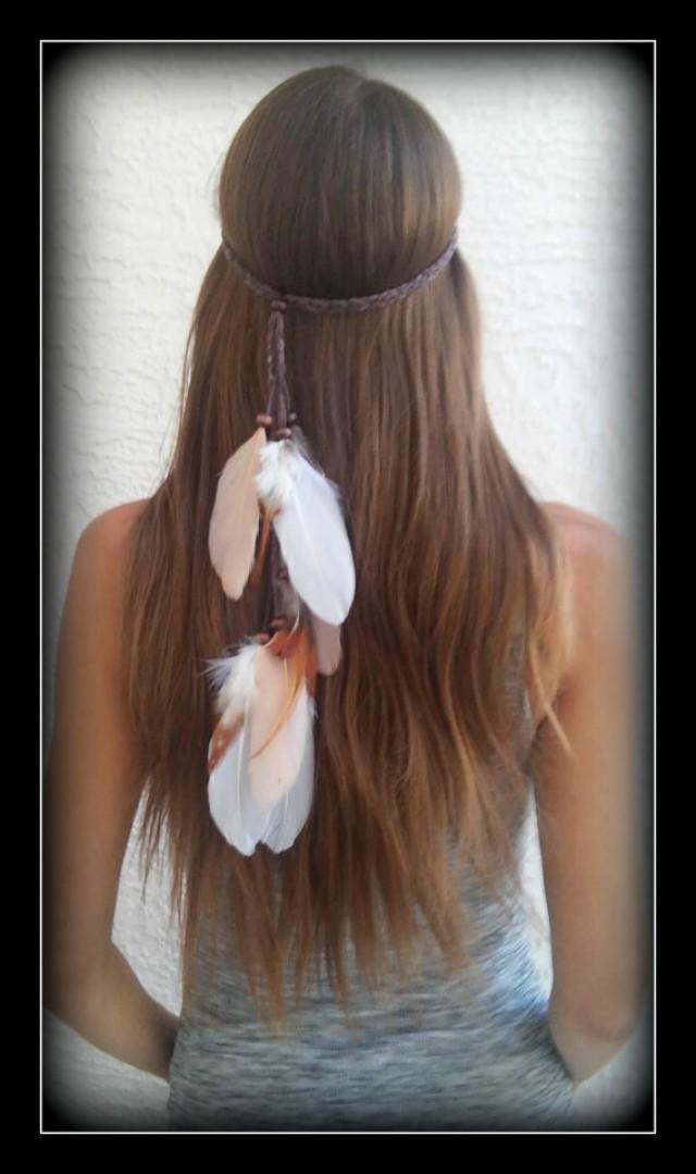 Native American, Feather HeadBand, Wedding, White Feather Headband