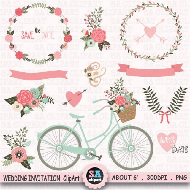 Wedding Invitation Clipart Wedding Clip Art Floral Bicycle