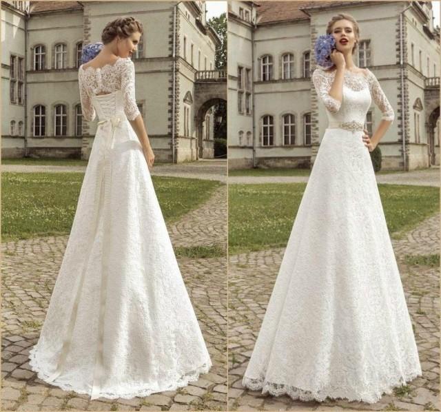 Amzing Bateau Half Sleeve Wedding Dresses 2015 Illusion Sweep Cheap