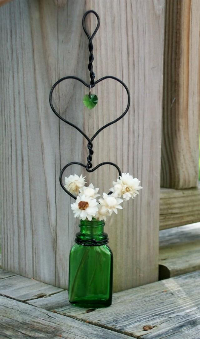 One Unique Antique Heart Within A Heart Hanging Green Glass