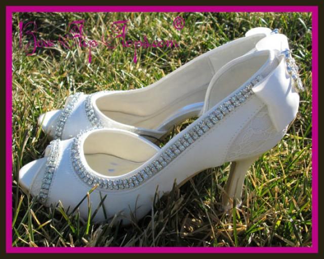 Ivory Wedding Heels Bridal Shoes 3.5 Inch Peep Toe Satin