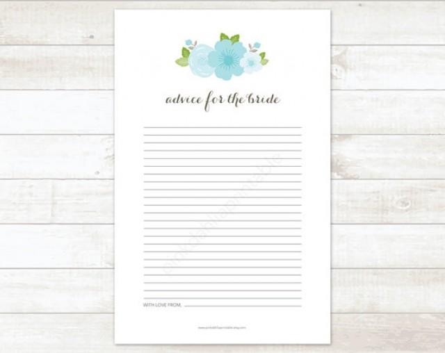 Bridal Shower Advice Printable Card DIY Blue Green Flowers Bouquet