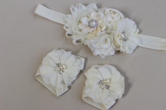 ivory christening headband