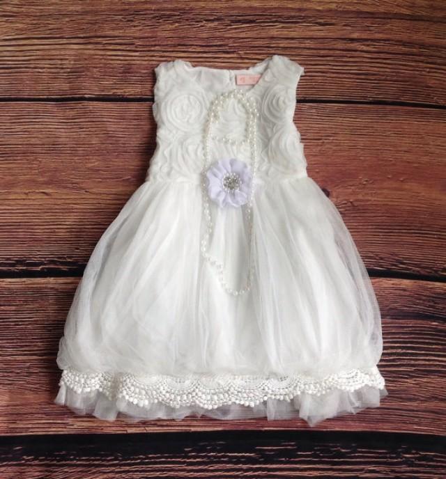 Soft White Light Ivory Flower Girl Dress, Vintage Toddler Girls Dress