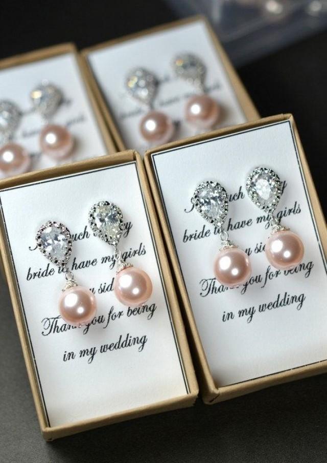 Pearl Bridal Earrings Soft Pink Blush Pearl Earrings Cubic Zirconia