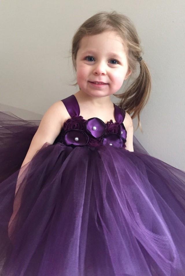 Plum Flower Girl Tulle Dress Eggplant Flower Girl Dress Girls Eggplant Dress Plum Shabby And