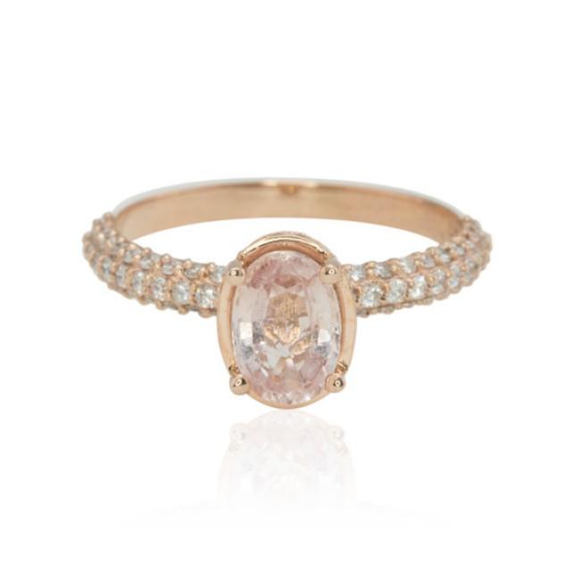 1 Carat Oval Peach Sapphire Engagement Ring In Filigree Basket Setting