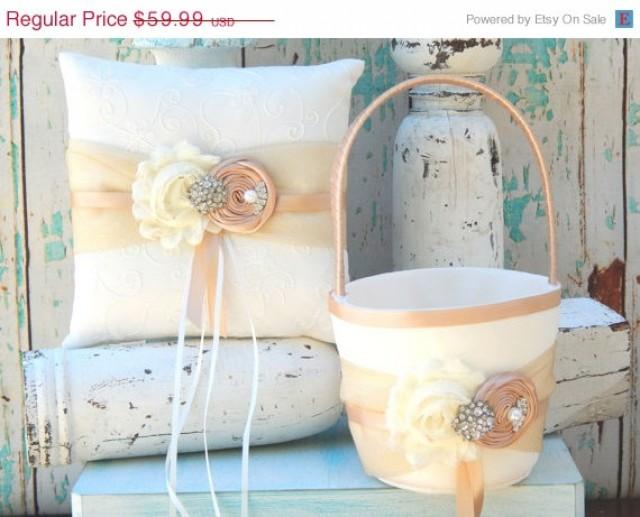 20 Off Flower Girl Basket / Ring Bearer Pillow / YOU DESIGN / Tan