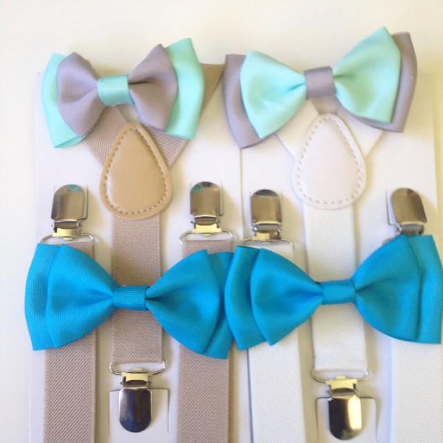 Suspender Bow Tie Set Mint Baby Bowtie Mint And Gray Boys Bow Ties