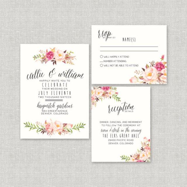 Watercolor Boho Wedding Invitation Suite Deposit Diy Rustic