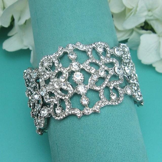 Bridal Cuff Bracelet, Rhinestone Cuff Wedding Bracelet, Rhinestone