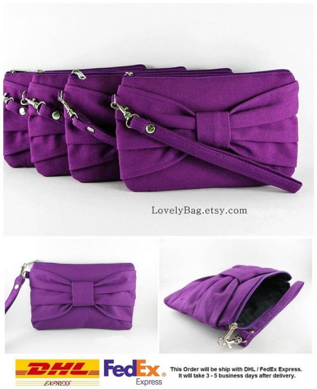 SUPER SALE Set Of 6 Eggplant Purple Bow Clutch Bridal Clutches