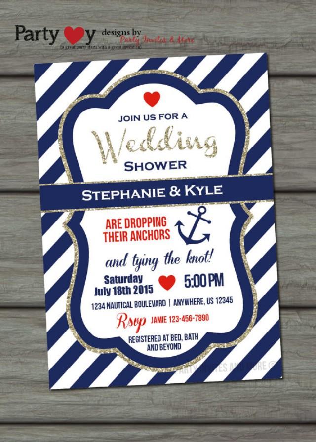Nautical Wedding Shower Invitation, Navy And Gold, Glitter Wedding
