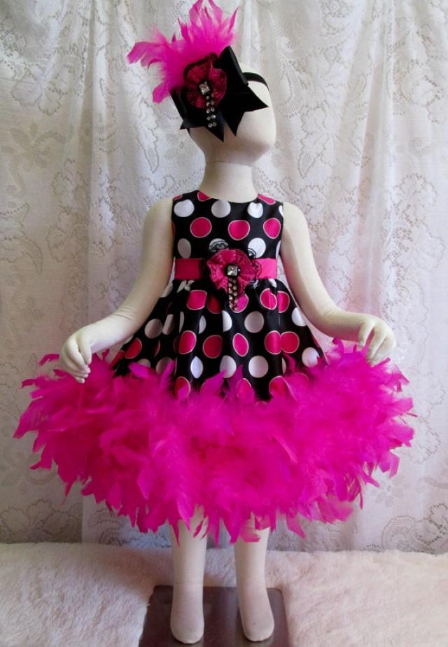 18 24 Mo Black Hot Pink White Polka Dot Feather Dress Matching