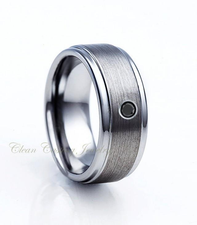 Tungsten Wedding Band,Tungsten Wedding Ring,Black Diamond Ring