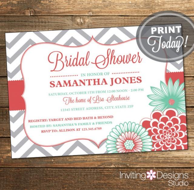 Wedding Shower Invitation, Bridal Shower Invitation, Chevron, Floral