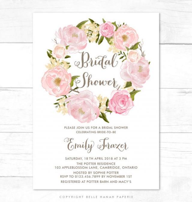 Printable Invitation Blush Pink Flowers Wreath Bridal Shower Invitation Belle Peonies Floral