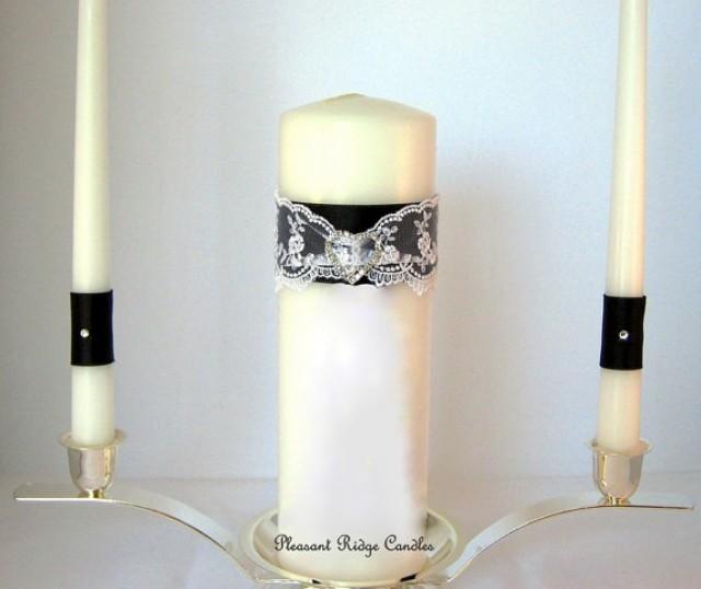 Black Unity Candle Lace Unity Candle Bling Unity Candle Rhinestone Unity Candle Heart Unity 3476