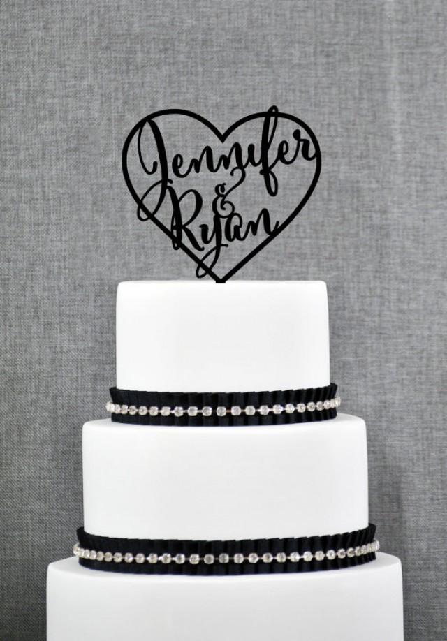 Wedding Cake Toppers With First Names Inside Heart, Personalized Cake