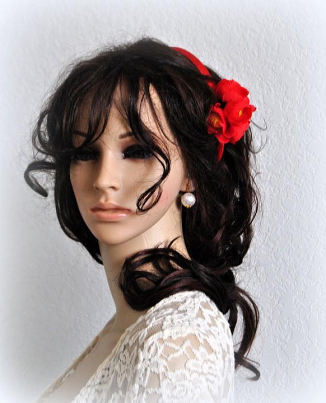 Flamenco Red Gypsy Headband Bohemian Flower Bridal Hair Accessory