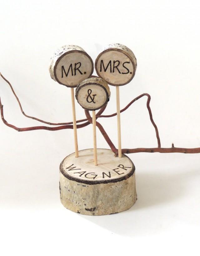 Rustic Wedding Cake Topper Personalized Cake Topper Wood Slice Cake Topper Mr And Mrs Rustic 