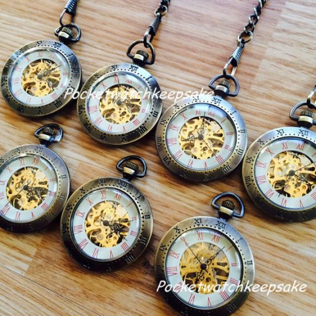 Groomsmen Pocket Watch Set Of 7 Bronze Mechanical PocketWatch With