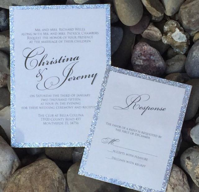 Silver Wedding Invitation Silver Glitter Wedding Invitations, Silver