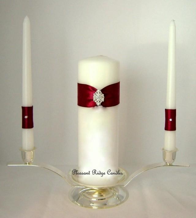 Burgundy Unity Candle Bling Unity Candle Wedding Candle White Unity