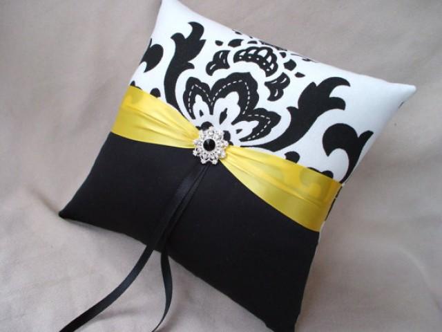 Sunshine Yellow Black White Damask Bridal Wedding Ring Bearer