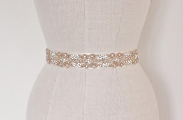 Rose Gold Wedding Belt, Bridal Sash, Blush Pink Crystal And Rhinestone ...