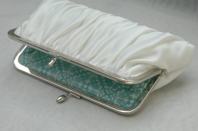 white satin bridal clutch