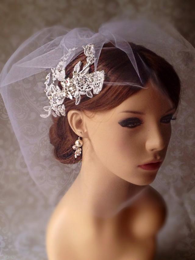 Wedding Bridal Veil Set Tulle Wedge Birdcage Veil With Lace Hairpies