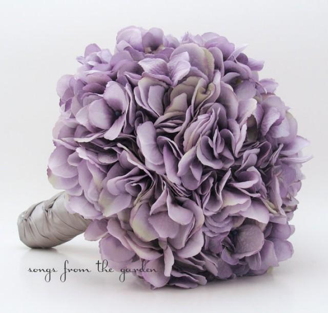 Wedding Bouquet Lavender Silk Hydrangea Groom Boutonniere Lavender Silk