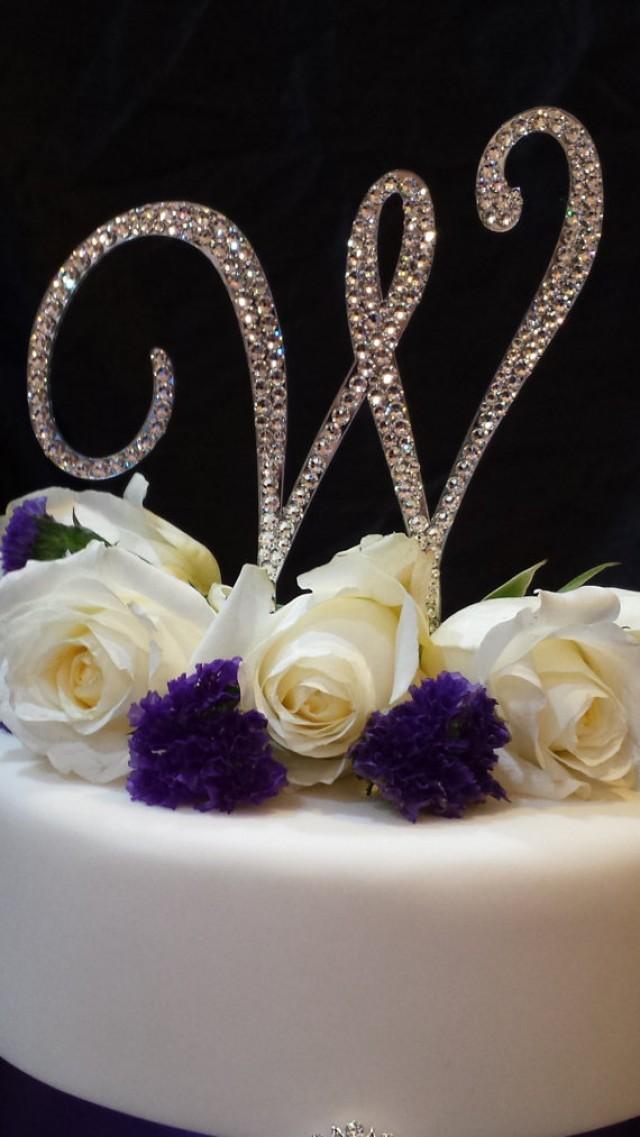 5" Tall Initial Monogram Wedding Cake Topper Swarovski Crystal