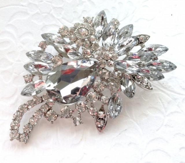 Extra Large Rhinestone Brooch Flatback Embellishment Or Pin Clear