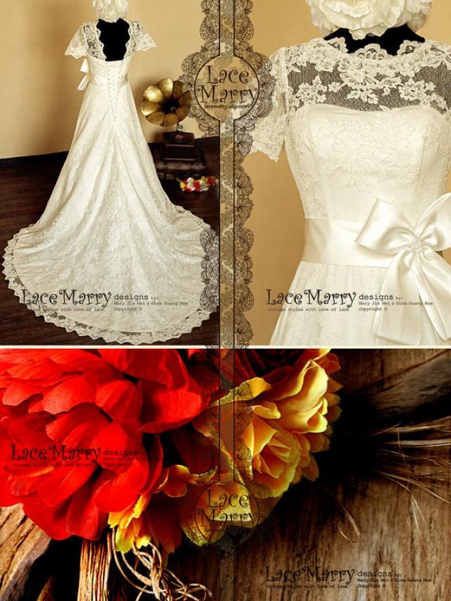 Wonderful ALine Style Full Lace Wedding Dress Features High Illusion